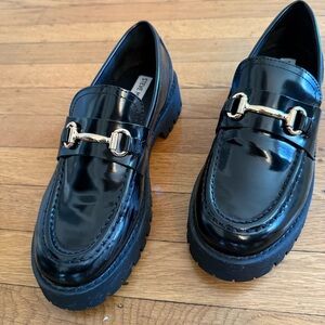 Steve Madden Women’s Lando Loafers, Black, Chunky Lug Sole, Size 8